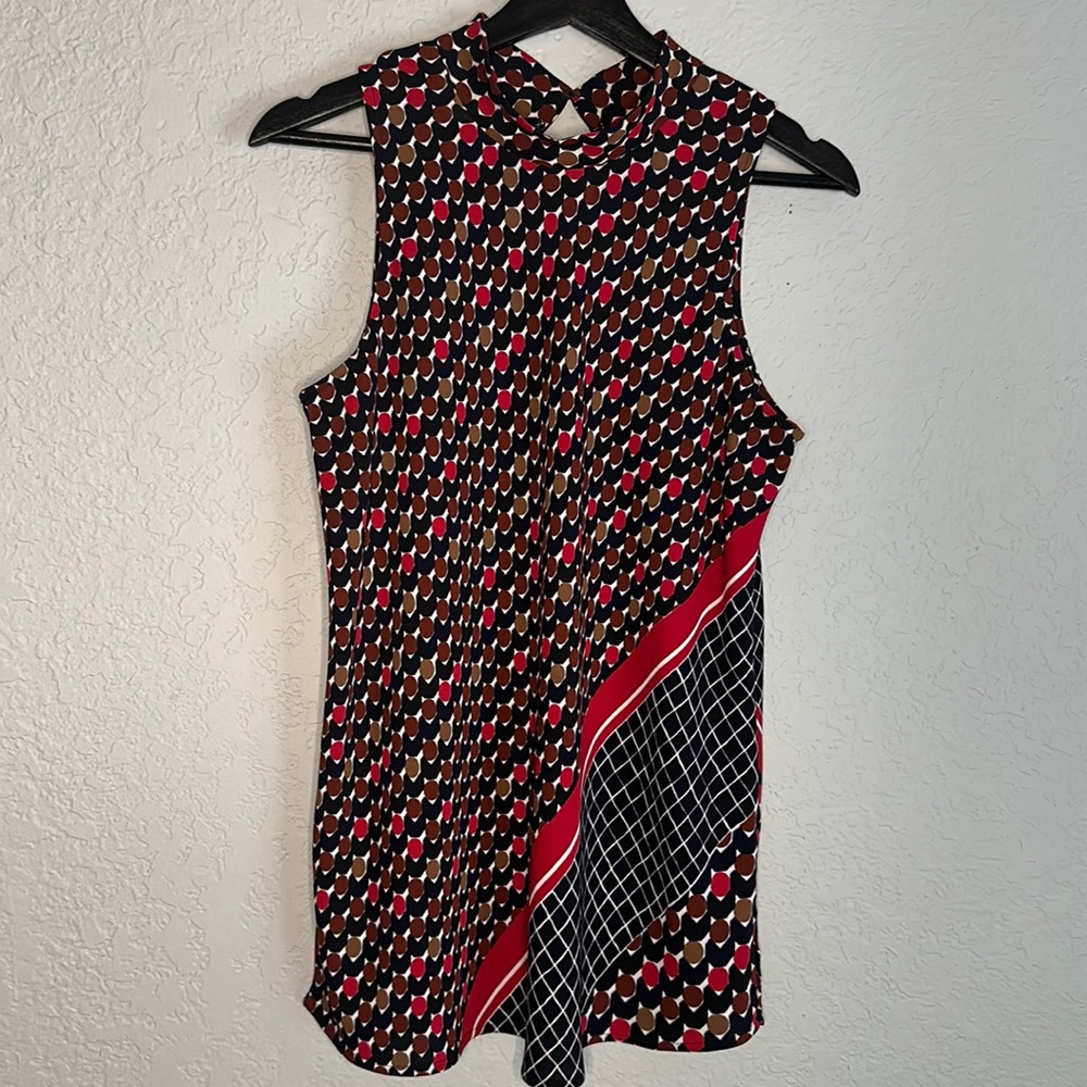 NIC+ZOE Sleeveless Mixed-Print Top in Black, Red, Brown